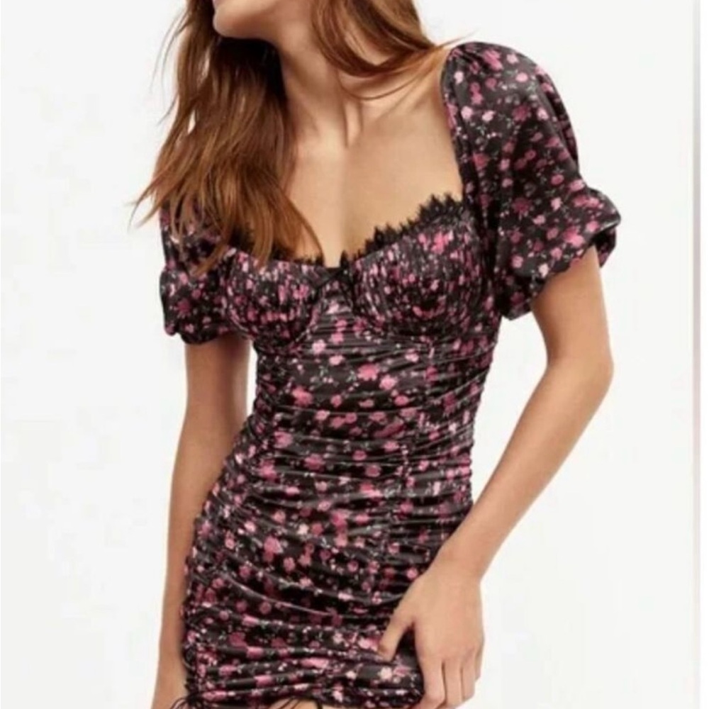 For Love and Lemons- Floral Puff Sleeve Mini Dress- XL